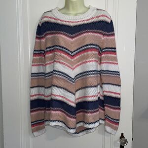 Caslon loose knit tan, pink‎ & blue striped tunic sweater